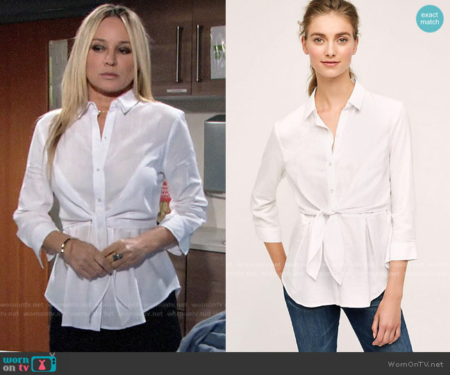 Anthropologie HD in Paris Tie Front Buttondown worn by Sharon Newman (Sharon Case) on The Young and the Restless