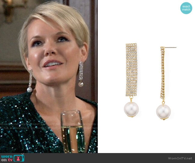 Aqua Crystal & Simulated Pearl Drop Earrings worn by Ava Jerome (Maura West) on General Hospital