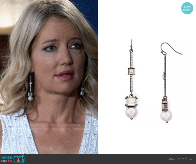 Aqua Crystal & Simulated Pearl Drop Earrings worn by Nina Reeves (Cynthia Watros) on General Hospital