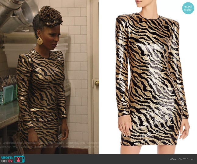 Zebra-Stripe Sequined Dress by Aqua Luxe worn by Veronica Fisher (Shanola Hampton) on Shameless