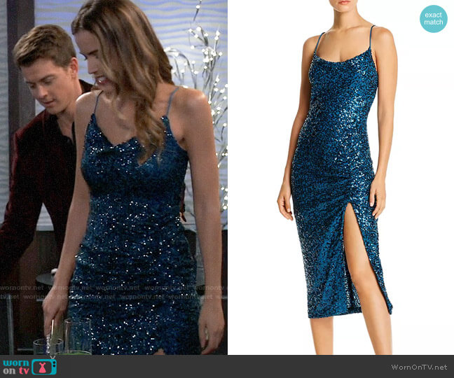 Aqua Sequined Ruched Dress worn by Sasha Gilmore (Sofia Mattsson) on General Hospital