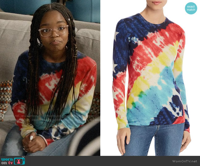 Aqua Tie-Dye Star-Sleeve Cashmere Sweater worn by Diane Johnson (Marsai Martin) on Black-ish