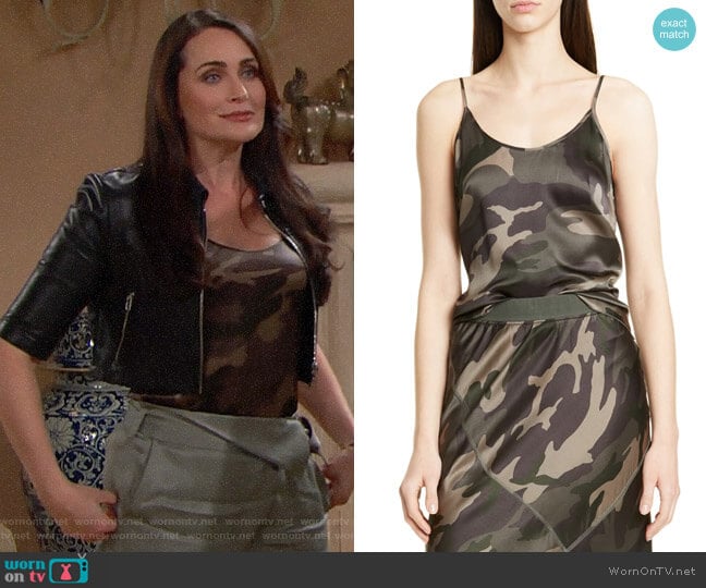 ATM Anthony Thomas Melillo Camo Print Silk Camisole worn by Quinn Fuller (Rena Sofer) on The Bold and the Beautiful