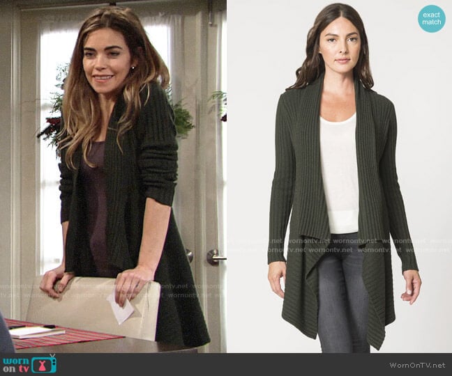 Autumn Cashmere Rib Drape in Cypress worn by Victoria Newman (Amelia Heinle) on The Young and the Restless