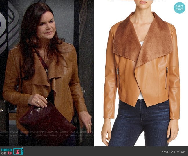 Bagatelle Draped Faux Leather Jacket worn by Katie Logan (Heather Tom) on The Bold and the Beautiful