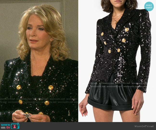 Balmain Double breasted sequin blazer worn by Marlena Evans (Deidre Hall) on Days of our Lives