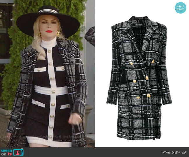 WornOnTV: Alexis’s contrast button mini dress and plaid coat on Dynasty ...