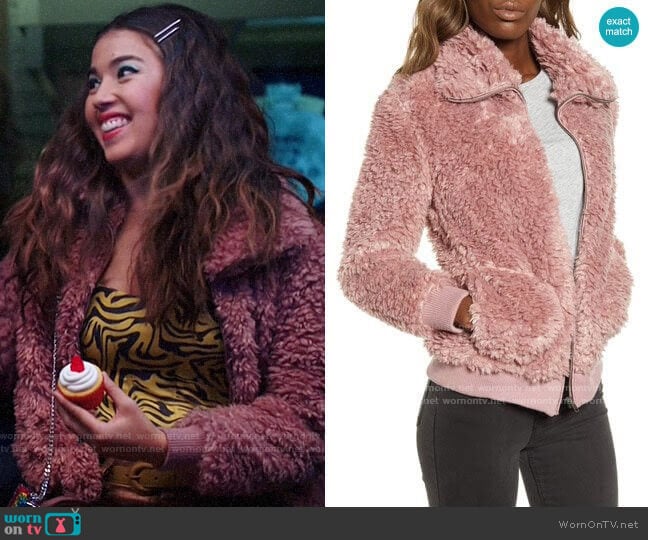 BB Dakota Teddy Or Not Faux Fur Bomber Jacket worn by Cheyenne (Nichole Bloom) on Superstore