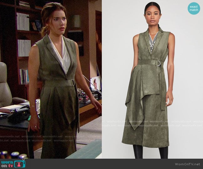 Bcbgmaxazria Faux Suede Drape Front Long Vest worn by Steffy Forrester (Jacqueline MacInnes Wood) on The Bold and the Beautiful