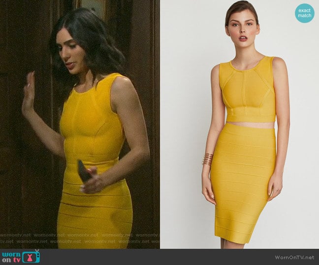 Bcbgmaxazria Citron Fenella Top and Pencil Skirt worn by Gabi Hernandez (Camila Banus) on Days of our Lives