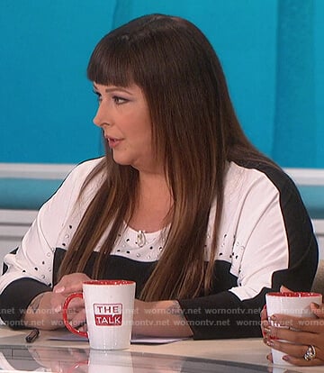 Carnie Wilson’s black and white studded top on The Talk