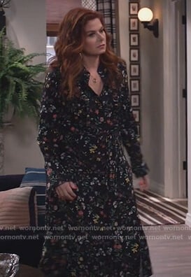 Grace’s black floral tie dress on Will and Grace