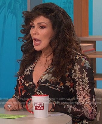 Marie's black floral ruched dress on The Talk