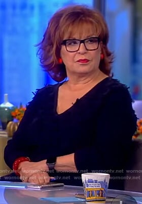 Joy’s navy dot fringe sweater on The View