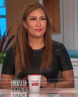 Carrie’s zebra stripe skirt and leather top on The Talk