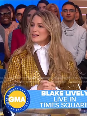 Blake Lively’s sequin checked sweater on Good Morning America