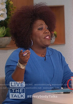 Sheryl’s blue cardigan and top on The Talk