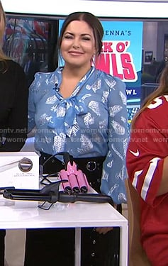 Bobbie Thomas’s metallic leaf print blouse and belted skirt on Today