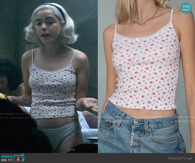 Brandy Melville Floral Skyler Tank worn by Sabrina Spellman (Kiernan Shipka) on Chilling Adventures of Sabrina