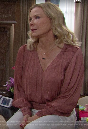 Brooke's rose pink pleated blouse on The Bold and the Beautiful