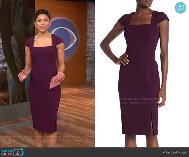 WornOnTV: Jericka’s purple square neck cap-sleeve dress on CBS This ...