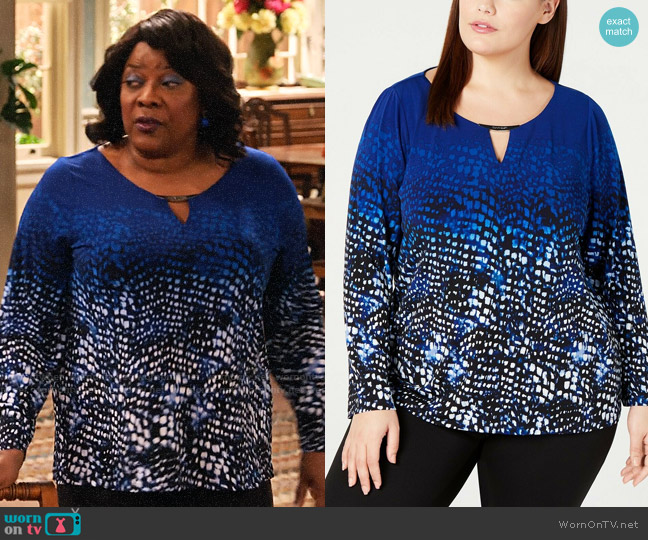 WornOnTV: MDear’s blue ombre print keyhole top on Family Reunion ...