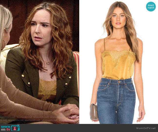 Cami NYC The Sweetheart Charmeuse Cami in Gold worn by Mariah Copeland (Camryn Grimes) on The Young and the Restless