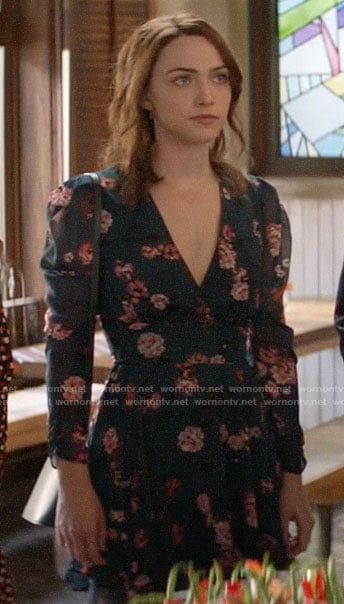 Cara's teal floral puff sleeve dress on God Friended Me