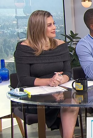 Carissa’s black off-shoulder knit dress on E! News Pop