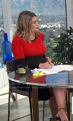 Carissa’s red and black colorblock dress on E! News Daily Pop