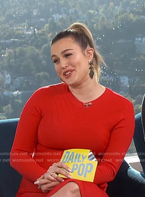 Carissa’s red asymmetric ribbed dress on E! News Daily Pop