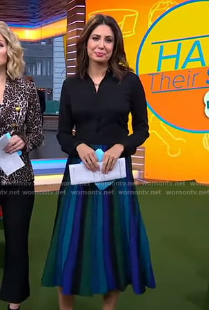 Cecilia’s blue and green striped skirt on Good Morning America