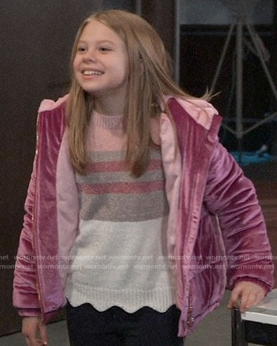 Charlotte's striped sweater and pink velvet jacket on General Hospital