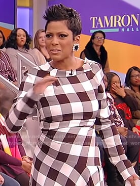 Tamron’s check asymmetric dress on Tamron Hall Show