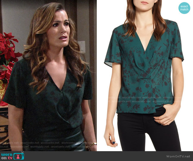 Chelsea28 Tuck Front Top in Green Park Floral Vine worn by Chelsea Lawson (Melissa Claire Egan) on The Young and the Restless