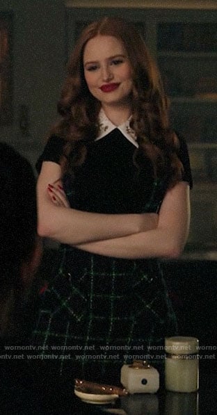 Cheryl's embellished collar top and checked skirt on Riverdale
