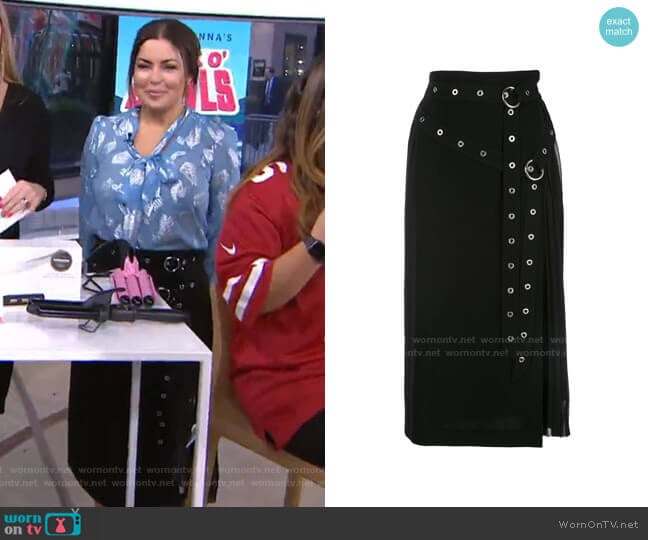 Tess Grommet Double Belt Crepe Midi Skirt by Cinq a Sept worn by Bobbie Thomas on Today Show