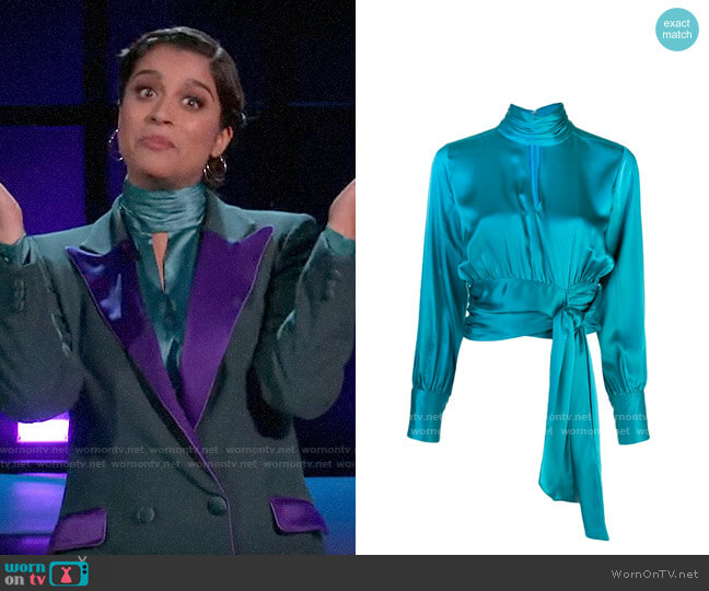 Cinq a Sept Jacqueline Blouse worn by Lilly Singh on A Little Late with Lilly Singh