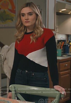 Taylor’s ribbed colorblock sweater on American Housewife