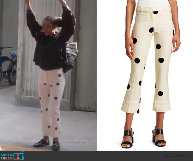 Polka-Dot Cropped Flare Pants by Derek Lam worn by Zoey Johnson (Yara Shahidi) on Grown-ish