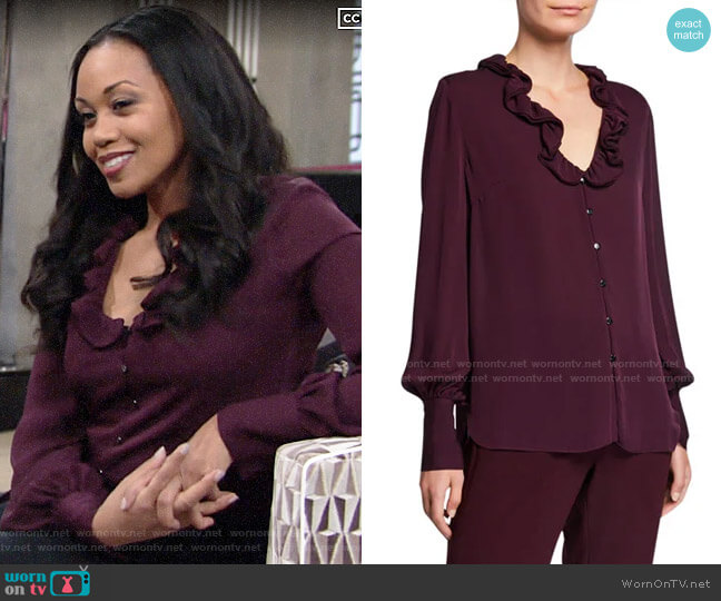 WornOnTV: Amanda’s purple ruffled button-front blouse on The Young and ...