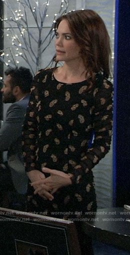 Elizabeth’s paisley print long sleeve mesh dress on General Hospital