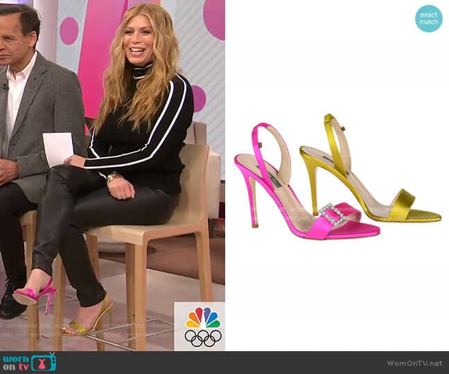 Yellow and Pink Satin Mismatched Sandals by SJP by Sarah Jessica Parker worn by Jill Martin on Today