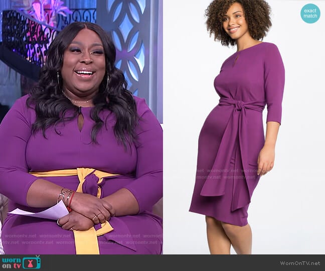 Tie Waist Dress with Keyhole Neckline by Eloquii worn by Loni Love on The Real