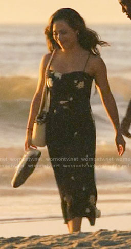 Emily's black floral midi beach dress on All Rise