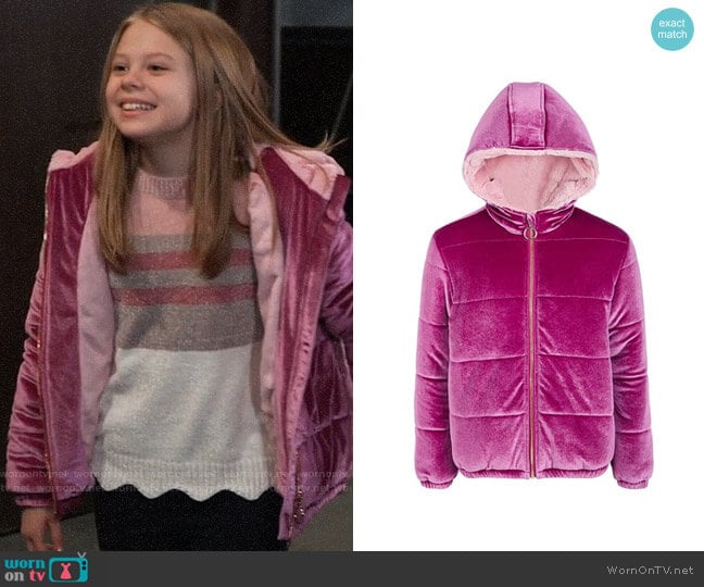 Epic Threads Big Girls Velvet Puffer Jacket worn by Charlotte Cassadine (Scarlett Fernandez) on General Hospital