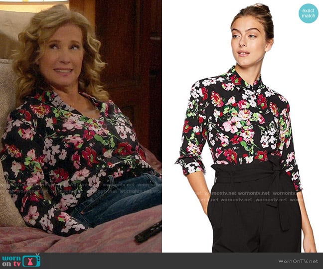 Equipment Signature Blouse in Floral Symphany worn by Vanessa Baxter (Nancy Travis) on Last Man Standing