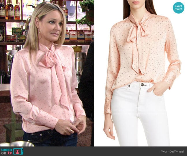 Equipment Luis Blouse in Rose Cloud True Black worn by Sharon Newman (Sharon Case) on The Young and the Restless