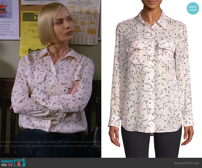 Equipment Slim Soirée Floral Silk Blouse worn by Jill Kendall (Jaime Pressly) on Mom