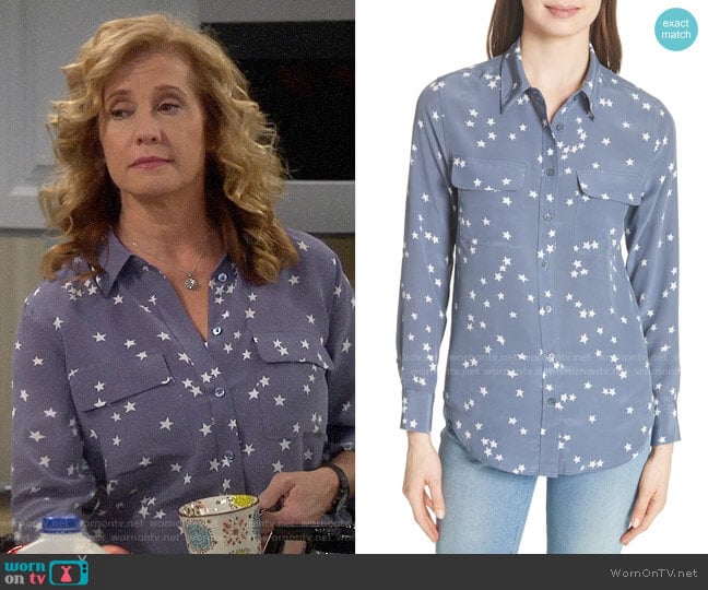 Equipment Starry Night Silk Shirt worn by Vanessa Baxter (Nancy Travis) on Last Man Standing